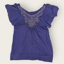 Womens American Rag Top Boho Crochet Embellished Flutter Sleeve Purple S picture