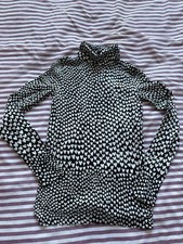 J Crew black and white heart pattern lightweight roll neck sweater size XXS picture