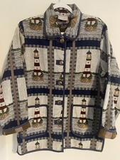 Blair Vintage Tapestry Jacket Lighthouse Nautical Coastal Button Womens SZ MED picture