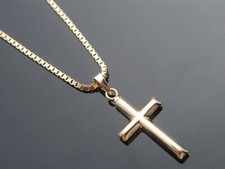 Real 10K Gold Cross Pendant  Necklace and 10k gold box  chain picture