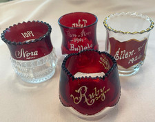 Antique Souvenir advertising Glass 4 Ruby Clear Lot  Antique 1900’s toothpick  picture