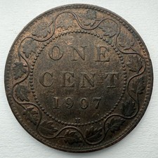 1907 H Canadian Bronze Large Cent AU+ Details Nice Coin King Edward picture