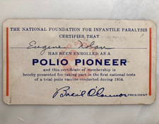 ORIGINAL JUNE 1954, POLIO PIONEER CERTIFICATE OF MEMBERSHIP CARD, NM, ORIG. OWNR picture