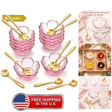 10PCS Pink Cherry Blossom Glass Bowls with 10 Flower Spoons, Sakura Sauce Dis... picture