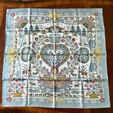 Hermes  Decoupages Anne Rosat Hotel Carre 90 Light Blue Silk 100% Scarf France picture