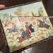 Vintage Middle Eastern Inlaid Wood Painted Trinket Box Mosaic  picture
