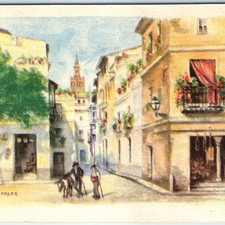 c1920s Seville, Spain Barrio Santa Cruz Street Church Tower Balcony Donkey A359 picture
