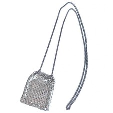 Vintage 1970s Silver Mesh Chainmail Purse Pouch Long Pendant Necklace picture