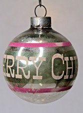 VTG pre WWII Glass MERRY Creetings Pictured BALL Christmas Ornament Franke Shiny picture