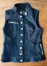 Lip Service black stretch F*kin denim vest circa 2010 Goth Punk Alt Emo SzM picture