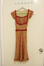 Rare Vintage Y2K Moschino Jeans Donna 100% silk floral ruched strappy dress. picture