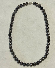 Tahitian Dark Gray Black Pearl Necklace 18” 39g 14K Gold Clasp Vintage picture