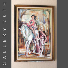 MAGNIFICENT ORIG 1961 CALDERON CIRCUS PAINTING HORSE ART MID CENTURY VTG CLOWN picture