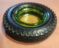 Vintage 1930s Goodyear Airwheel Tire Ashtray Green Uranium Glass Vaseline Glows picture