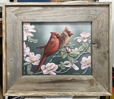 Original Cardinal Painting Hand Crafted Rustic Framed Wall Art Home Decor 3-D picture