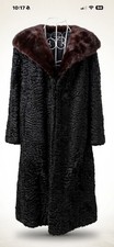 Vintage Brown Mink Collar Black Large Full Length Silk Lining Winter Fur Coat picture