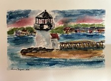 Brant Point Lighthouse Nantucket Original Watercolor By Susan Fogwell 10”x7”New picture