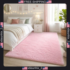 Kids Pink Shaggy Area Rug 4x6 Soft Plush Non-slip Bedroom Carpet picture