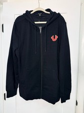 True Religion Mens XL Full Zip Hoodie Black Big Logo Graphic Embroidered NWT  picture