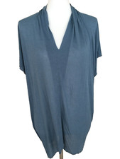 LAMade Cashmere Blend V Neck Tunic Top Blue Oversized Small Soft Knit NEW picture