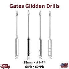 6/60/Pk Gates Glidden Drills 28 mm Stainless Steel #1-4 Handpiece Instruments picture