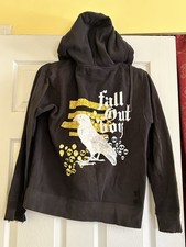 Vintage 2007 Fall Out Boy Zip Up Hoodie APX Tag XS Men Black Skull Crow Graphics picture
