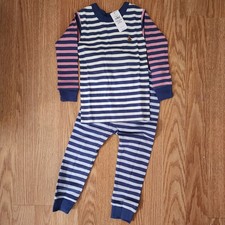 Baby Gap Striped Pajamas Blue White Pink 2 Piece Set 100 % Organic Cotton NWT picture