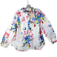 NEW Talbots Plus Petite Women Blouse Sz 2XP Long Sleeve 5 Button Down Multi Cott picture