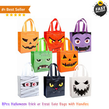 8Pcs Halloween Trick or Treat Tote Bags with Handles ， Reusable Non-Woven 8PCS picture