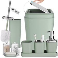 XLHOMO Sage Green Bathroom Set, Press-lid and Silver picture
