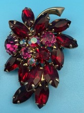Vintage Red Navette Pink AB Cabochon brooch unsigned picture