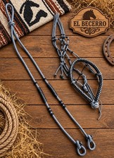 Bosal Riendas Gris Negro Charras Gray Black Horse Halter/ Lead Rope picture