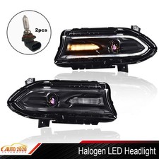 LED DRL Projector Halogen Headlights Pair Fits 2015-2022 Dodge Charger L & R picture