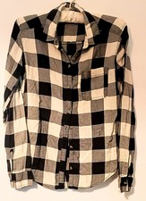 Women Hollister Flannel Size XS Black White Plaid Boyfriend Fit Shirt picture
