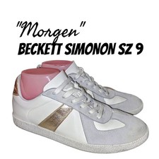 Beckett Simonon Morgen Sz 9 White Distressed Gold Leather Suede Trainers Shoes  picture