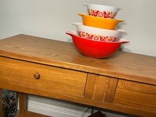 Vintage Pyrex Friendship Cinderella Mixing Bowl Set Nesting Orange & Red BIRDS picture
