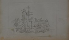 Antique 1840's Native American Engraving Art Chippewa Tribe Snow Shoe Dance picture