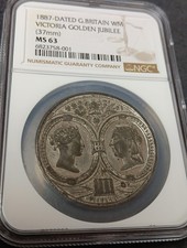 1887 Great Britain UK QUEEN VICTORIA Jubilee MS63 NGC ANTIQUE OLD Vintage Medal  picture