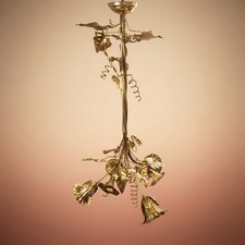 Rare Antique Art Nouveau Gilt Bronze Floral Chandelier Leaf Pendant Hanging Lamp picture