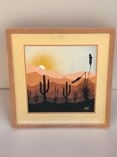 Vintage Sand Painting On Board Signed Sunset  picture