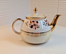 VTG 1950s Gibson Yellow Pink Floral Luster glaze Tea Pot Staffordshire England  picture