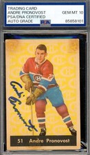 Andre Pronovost Gem Mint 10 PSA DNA Signed 1961 Parkhurst Autograph picture