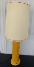 Vintage MCM Hollywood Regency Tall Yellow Ceramic Bamboo Lamp Retro Boho 39” picture