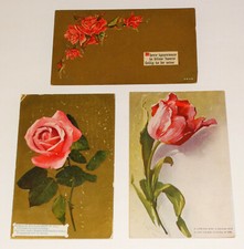 3 Flowers Floral Postcards Greetings c1910 Vintage picture
