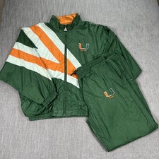 Vintage Miami Hurricanes Tracksuit Mens Large Green NCAA Warmup Suit 2 piece 90s picture
