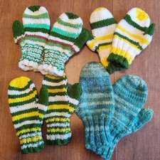 Handmade Kids Knit Mittens – 4 Pair Bundle – Kids Sizes – Sold as a Set.  picture