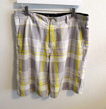 OP OPFLEX 4-Way Stretch Men's Golf Shorts Plaid Gray/Yellow/White 34 picture