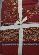 Williams Sonoma Red  Spanish Floral Tablecloth Cotton  70” x 108” NEW picture