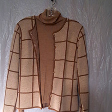 Pendleton Women's S Beige Brown Check Turtleneck Button Cardigan Sweater picture