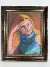 Original Expressionist Portrait Oil Painting “Woman In Thought” Signed Pettus picture